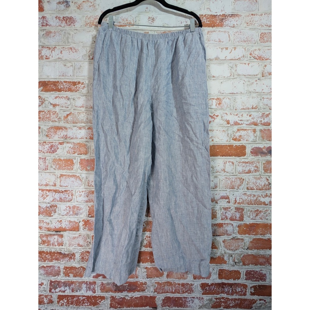 Susan Bristol Softwear Pants Women Large Blue 100% Linen Elastic Waist Casual
